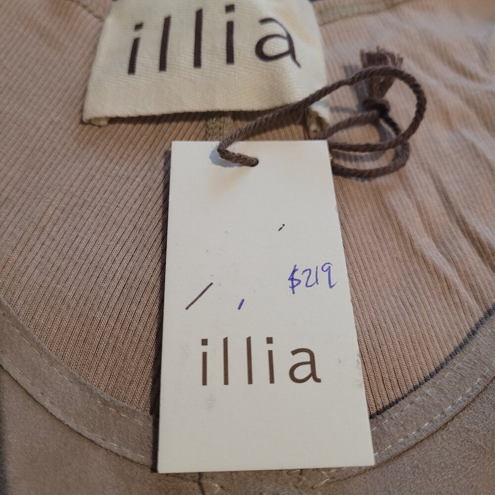 Illia NWT Tan Nude Suede Leather Ribbed Tank Top Tunic Long Sleeveless Tee Sz 4 - Picture 5 of 5